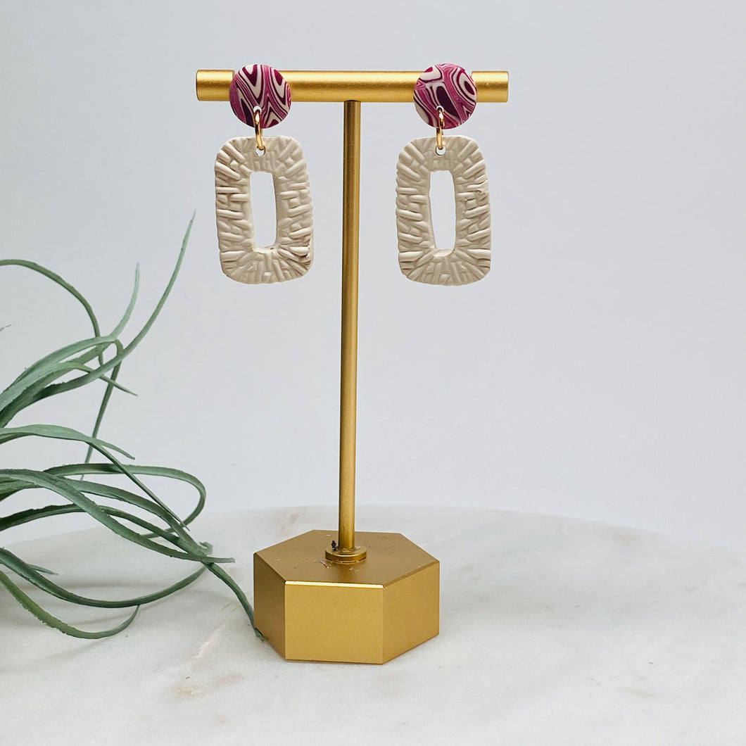 Rattan Rectangle - Cream + Maroon