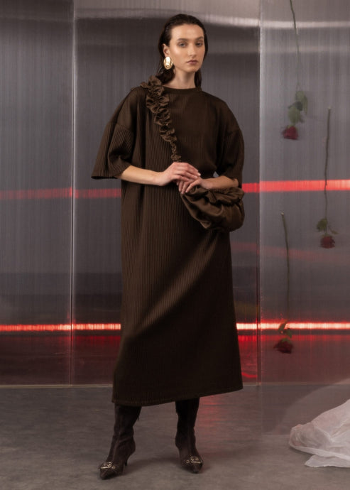 Pleated T-Shirt Dress - Mocha
