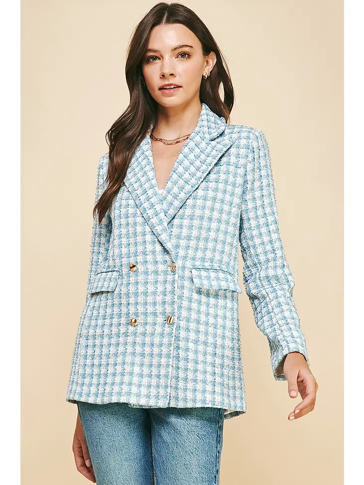 Double-Breasted Tweed Jacket - Blue