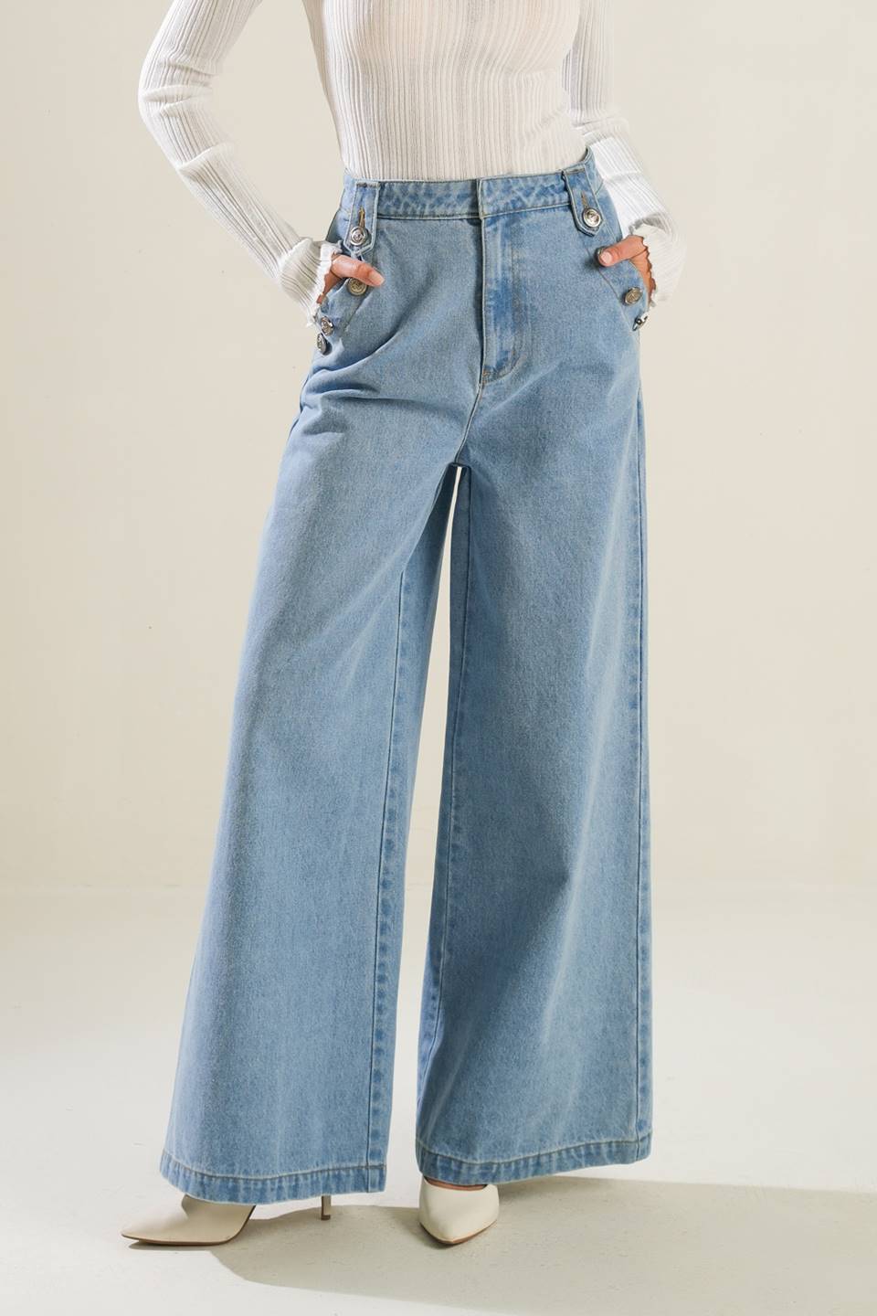 【MIMTHEWARDROBE】 Dreaming Back Print Denim Pants /追跡付 Fox Print Back Pockets Straight Leg Jeans, Denim - Wander