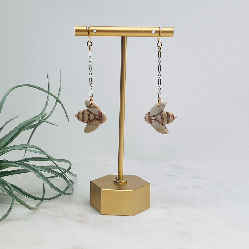 Bees Cream and Gold Earrings