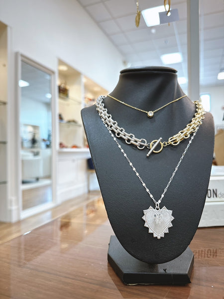 Sunburst Heart Necklace - Silver