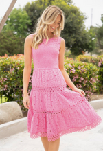 Smocking Top Lace Detailed Eyelet Midi Dress