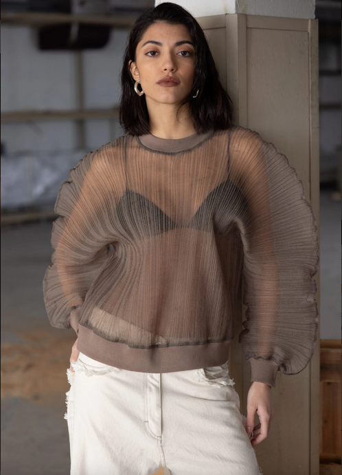 Pleated Organza Top - Stone