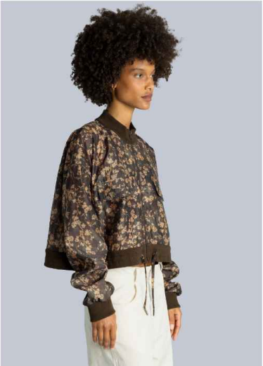 Organza Bomber Jacket - Brown Floral