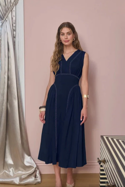 Contrast Stitch Midi Dress