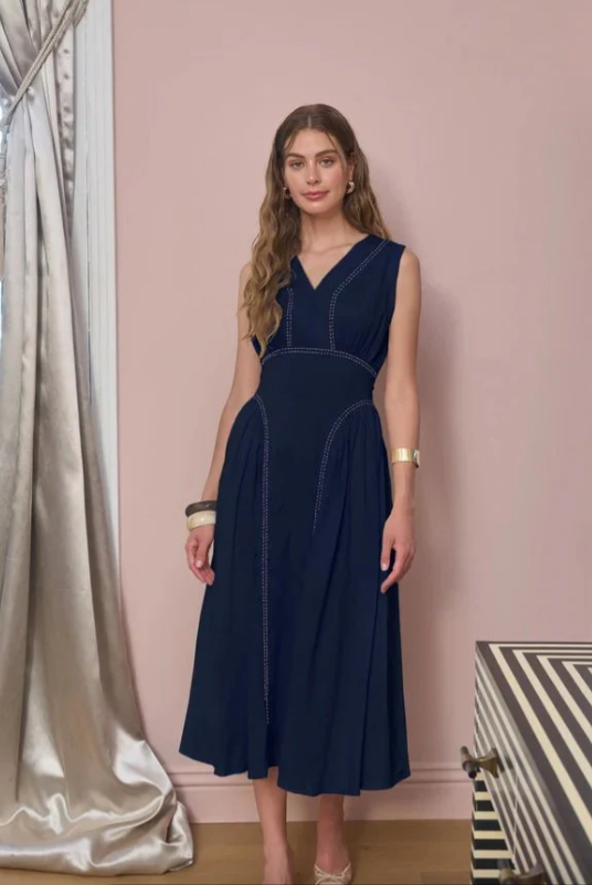 chinese dress ladies Contrast Stitch Midi Dress – Arco Avenue