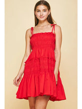 Tie-Strap Smocked Mini Dress - True Red