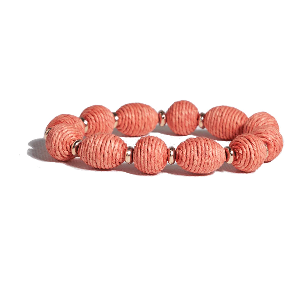 Raffia Ball Wrapped Bracelet - Coral