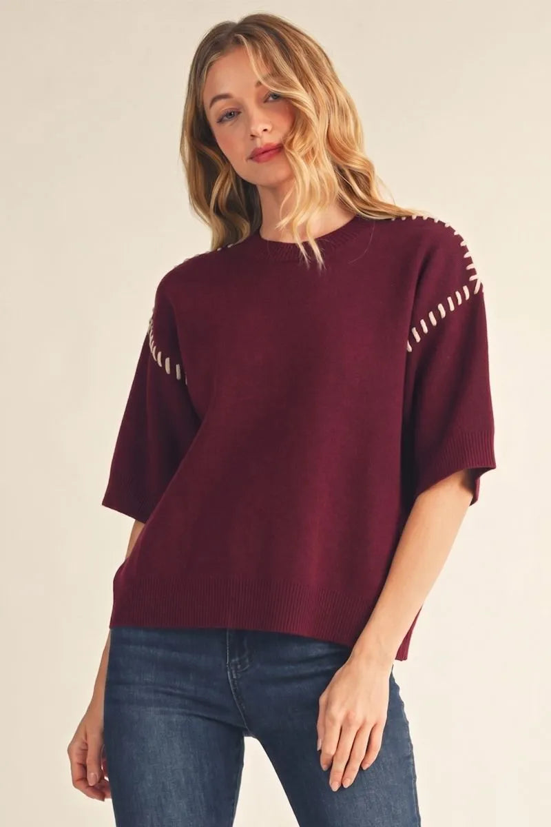 Big Stitch Top - Maroon