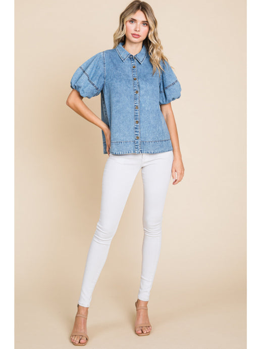 Puff Sleeve Denim Top