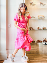 Linen Wrap Midi Dress - Pink