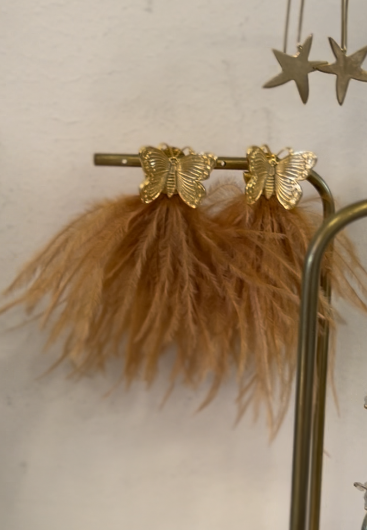 Butterfly Feather Earrings - Camel