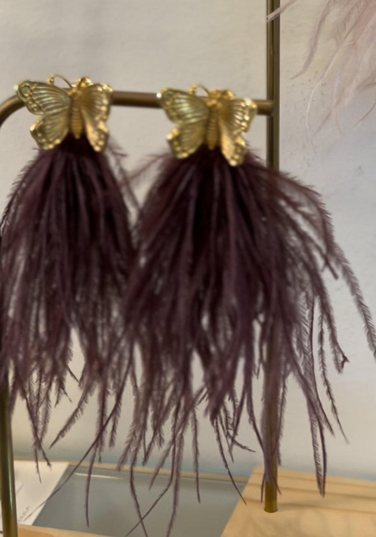 Butterfly Feather Earrings - Chocolate Mauve