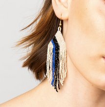 Stripe Luxe Earring with Fringe - Black/Lapis/Ivory