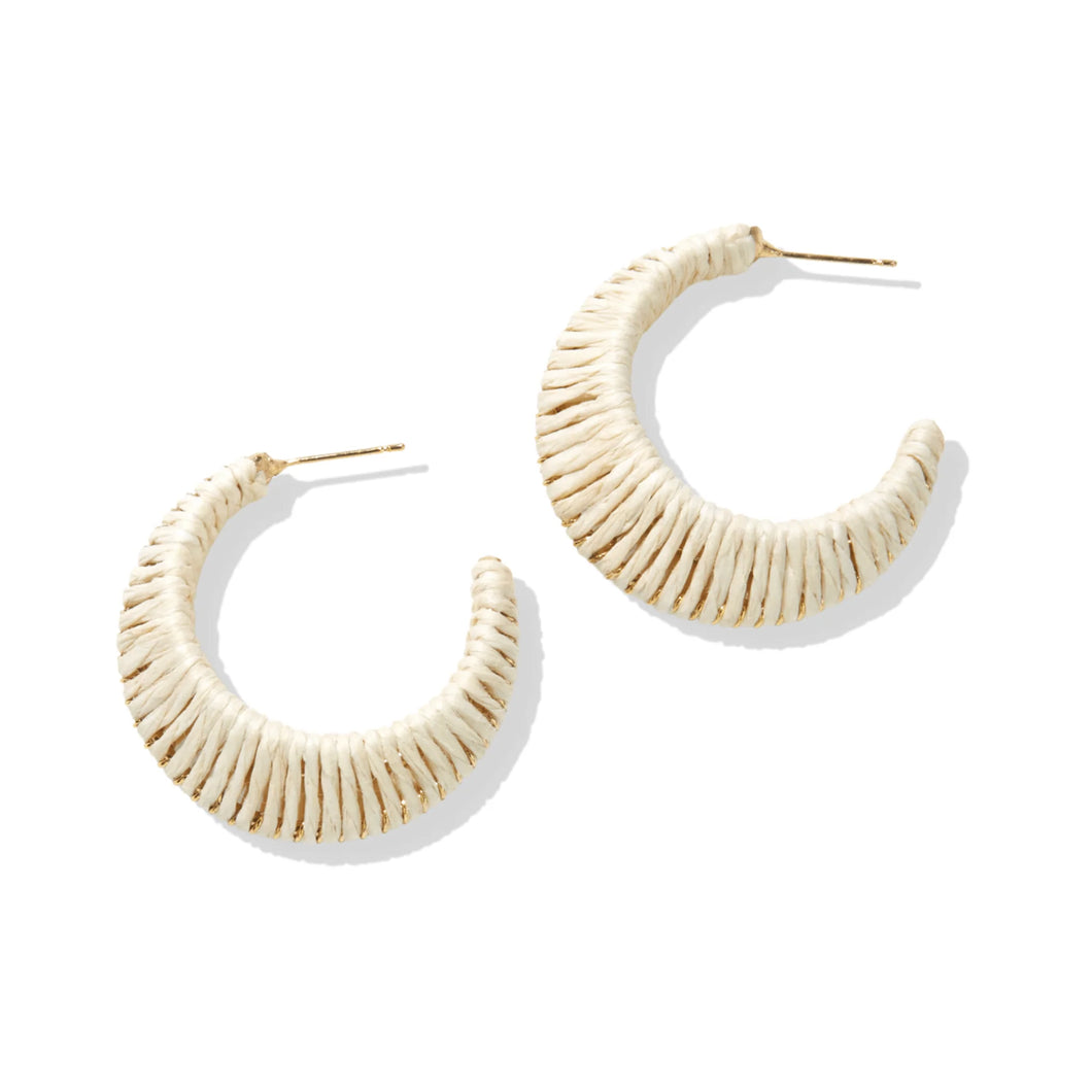 Raffia Color Block Hoop Earrings - Ivory